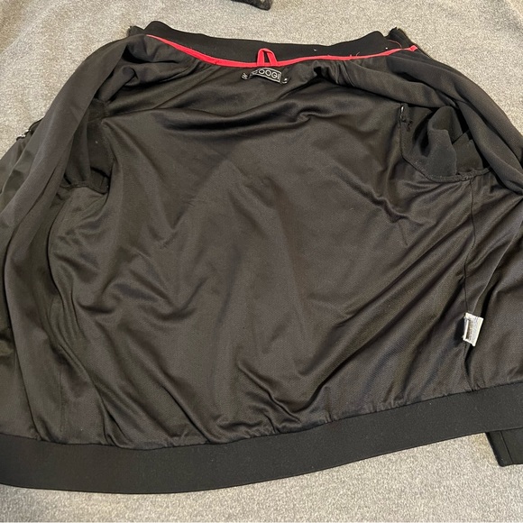 COOGI XL Bomber Track Jacket black red white stripe zipper satin varsity patches - Picture 7 of 12